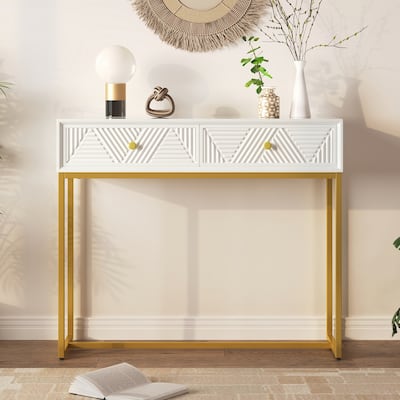 Modern Sleek Console Table with Storage,White