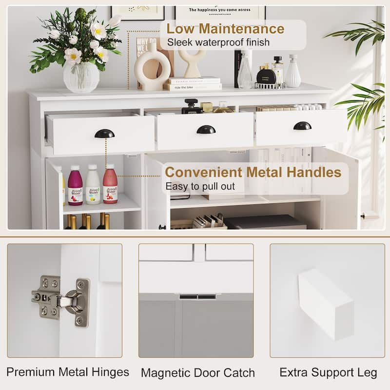 Gymax Modern Buffet Sideboard 53.5'' Storage Cabinet w/ 3 Drawers 3