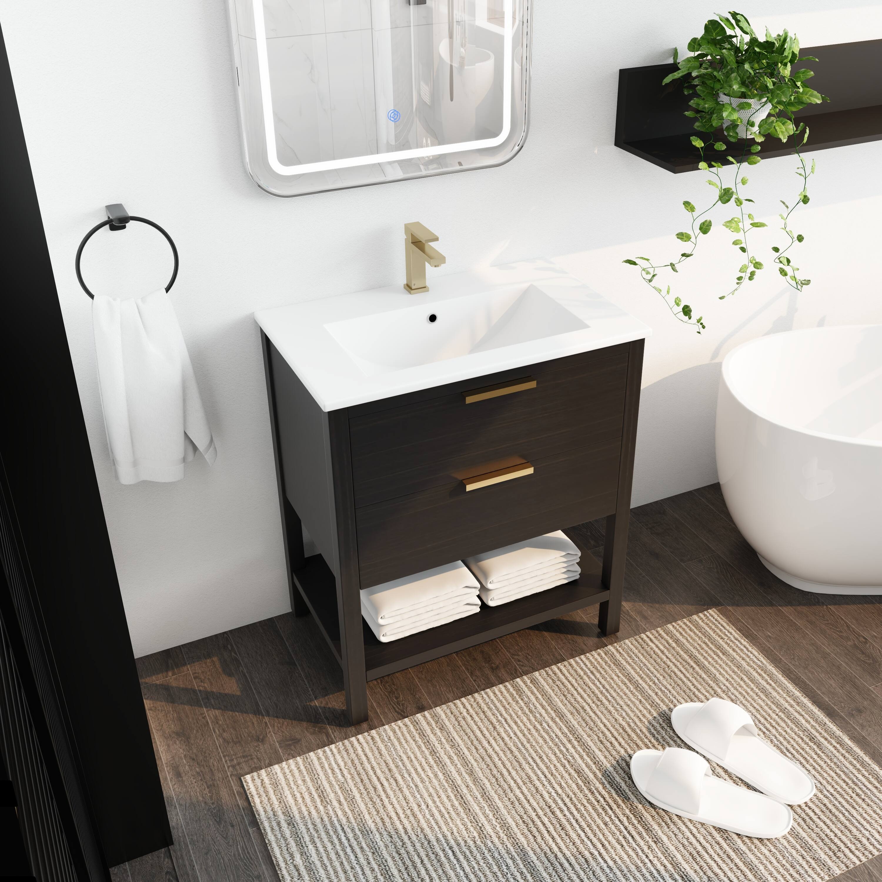 Freestanding Bathroom Vanity with Sink, Scratch & Water-Resistant Bathroom Storage Cabinet with Soft-Close Drawers