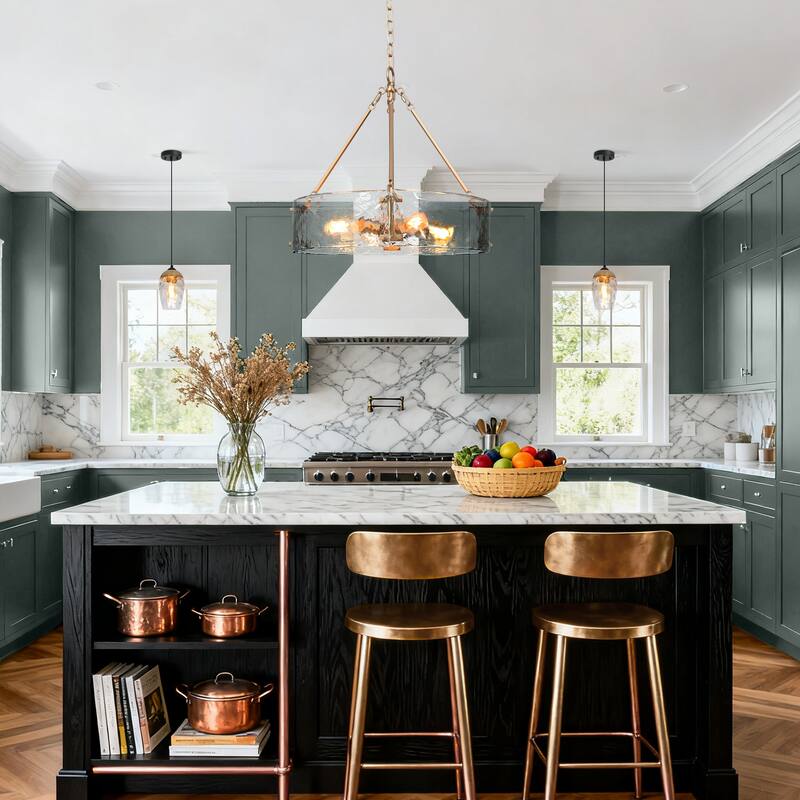 Modern 4-Light Gold Drum Chandelier Textured Glass Pendant Kitchen Island Lights for Dining Room - 19.5" D x 19" H