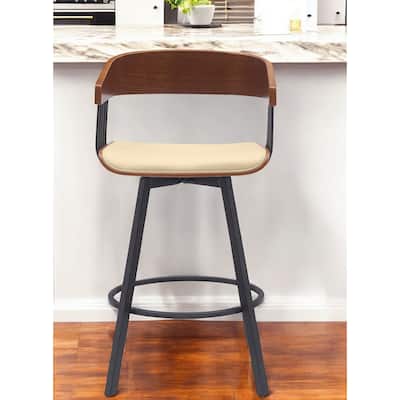 27" Cream and Black Faux Leather with Metal Swivel Counter Height Bar Chair