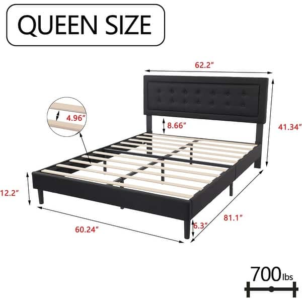 dimension image slide 7 of 17, alazyhome Upholstered Platform Bed Frame with Button Tufting Headboard