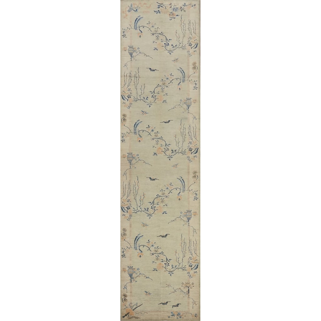 Hand Knotted Oriental 100% Wool Carpet Traditional Floral Green Ziegler Runner Rug - 23' 10'' X 4' 10''