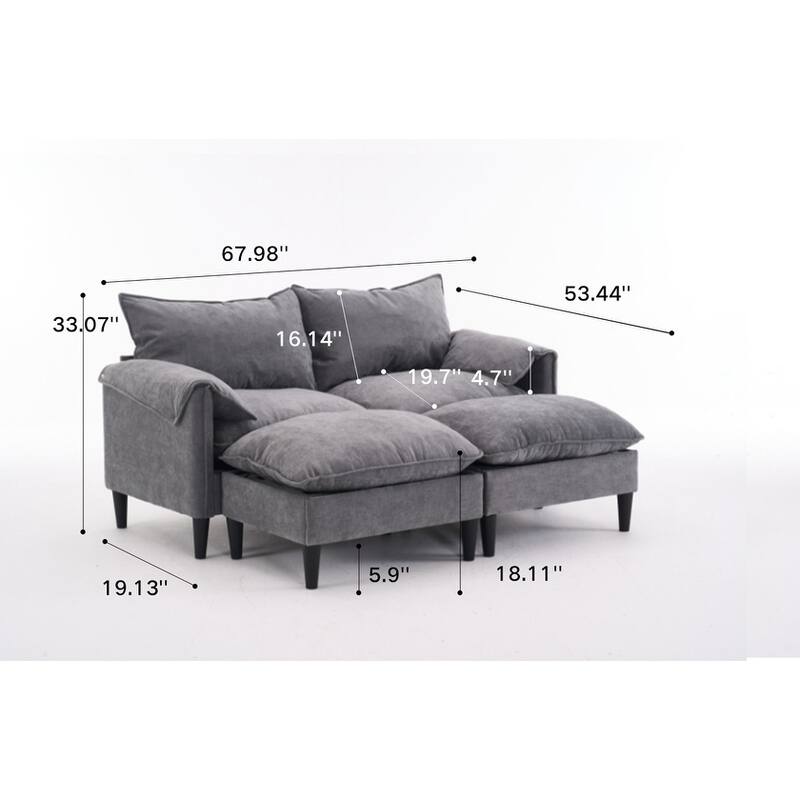69.57" Metal Convertible U-Shaped Sofa with Storage Footstools, 3-Seater Combination Sofa