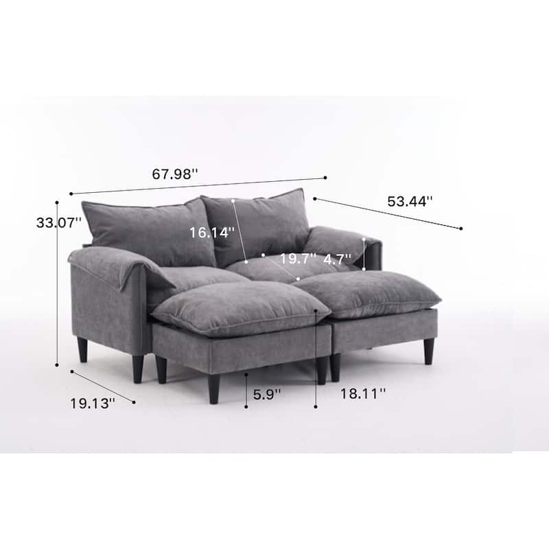 Cloud Loveseat Sofa & Storage Ottomans Set, Sleeper Sectional Sofa Bed with Chaise Lounge, Widen Armrests and Slipcovered