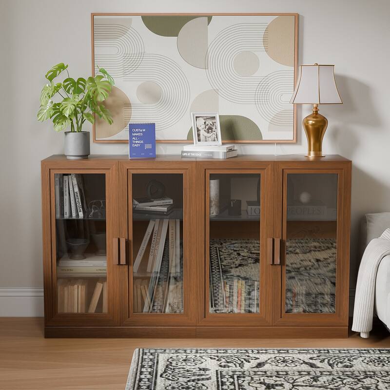 Dovelina Sideboard Buffet Storage Cabinets with Adjustable Shelves,Glass Door - 72"Lx31"H - Walnut