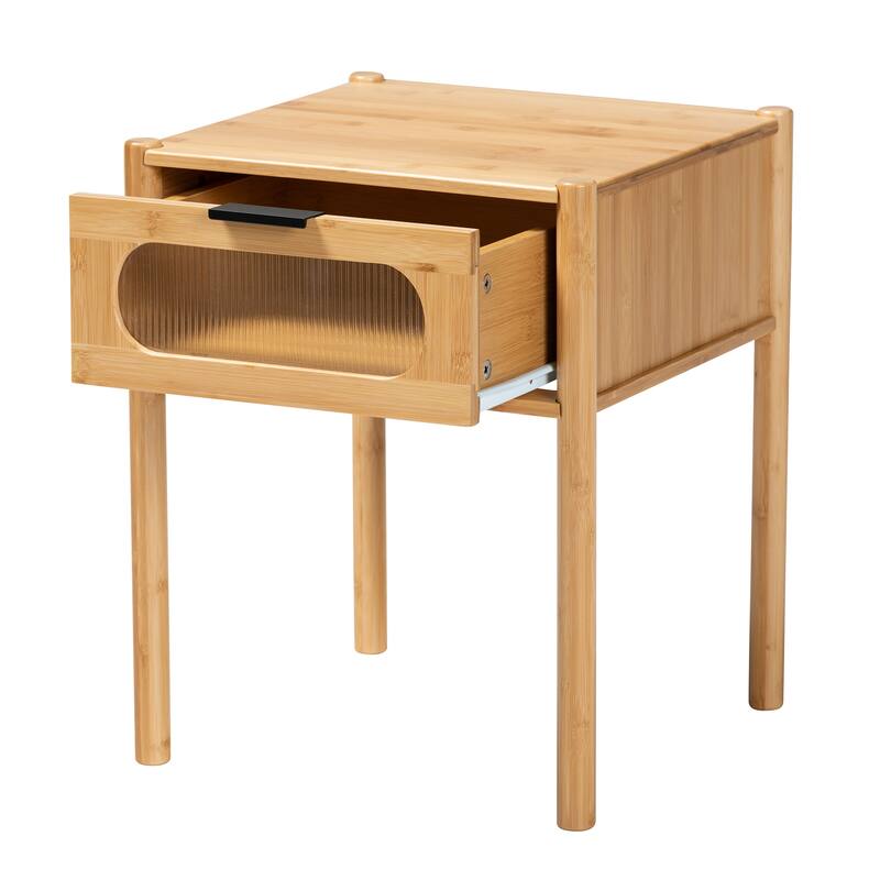 Naresh Mid-Century Modern Transitional Natural Brown Bamboo Wood 1-Drawer End Table