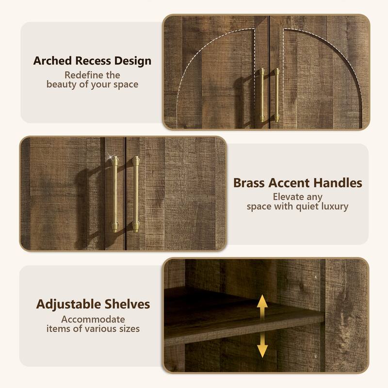 31" Modern Arched Recess Sideboard, Wood Kitchen Buffet, File Cabinet