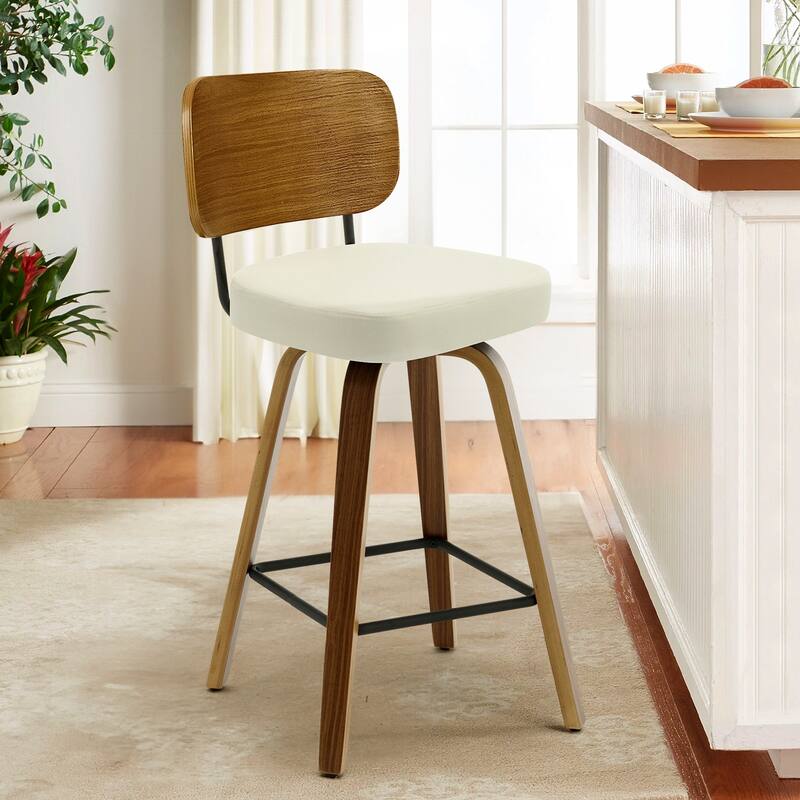 26" Swivel Upholstered Counter Height Bar Stool - 36.4" H x 17.1" W x 20" D - Single - Cream