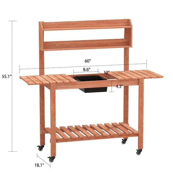 Timechee Potting Bench Table with Wheels Sliding Tabletop Removable ...