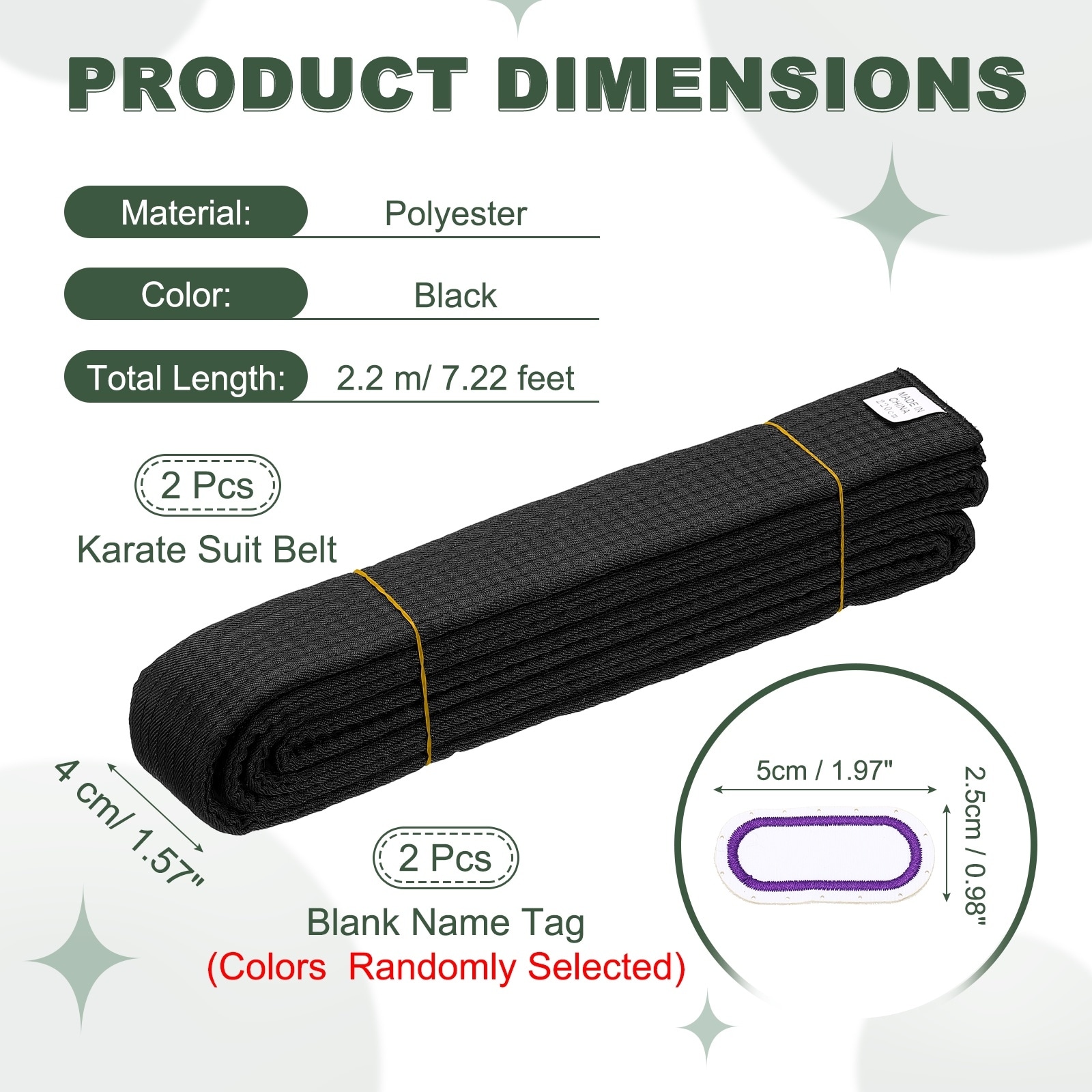 Karate Belt, Martial Arts Ranking Belts with Name Tag Solid Cotton Double-Layered Core Long Soft Uniform Training