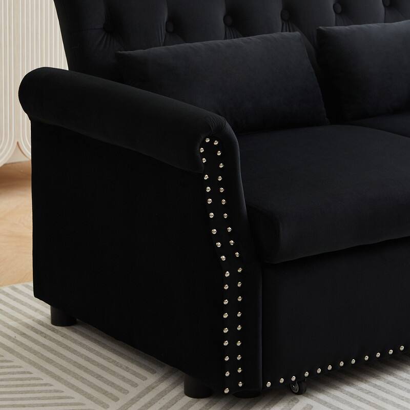3 in 1 Convertible Sleeper Loveseat,Velvet Sofa Couch With Pullout Bed,Black