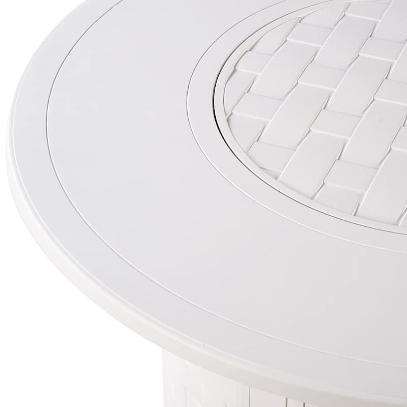 Round 44 in. x 44 in. Aluminum Propane Fire Pit Table with Glass Beads, Two Covers, Lid, 57,000 BTUs