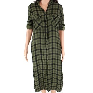 Shop Cloth Stone Women S Shirt Dress Green Size Xs Plaid Side