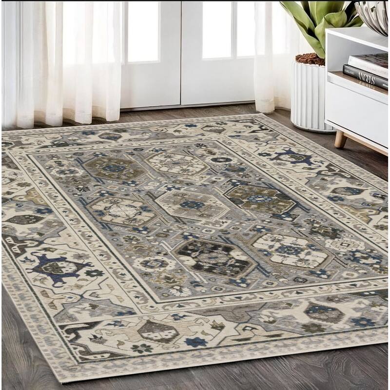 HomeRootsOriental Traditional Runner Area Rug - 92.52' X '62.99' X '0.28 - Blue/Ivory