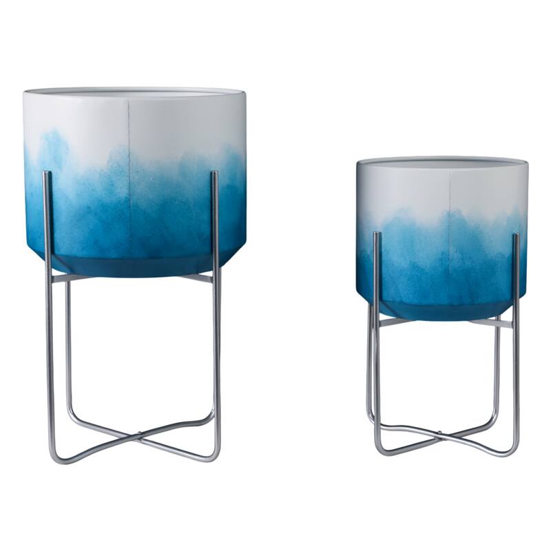 Metal Planters Sleek Modern Stands Decorative Accent Design (Set of 2)