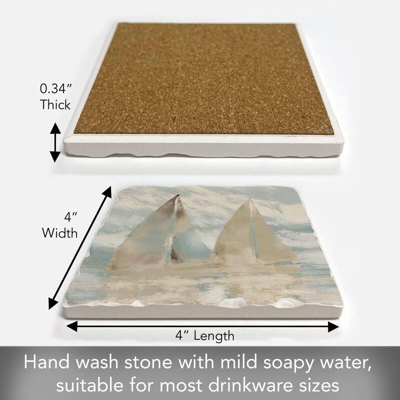 Absorbent Stone Tumbled Tile Coasters, Sail at Dawn, Set of 4