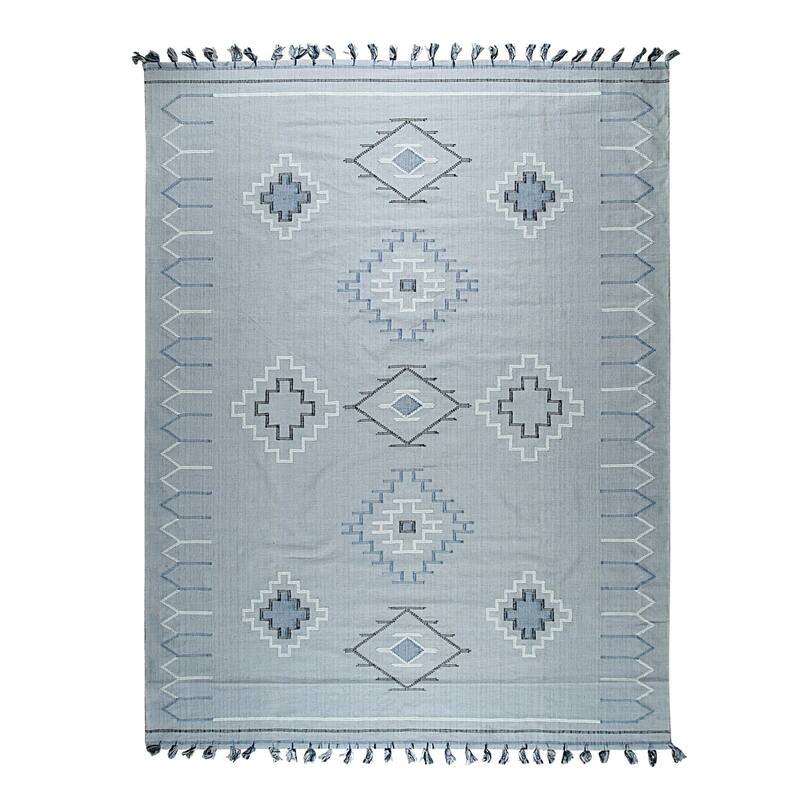 Silver Hand-Knotted Cotton Flat Weave Rug, 4' x 6', plush cozy floor rug - L