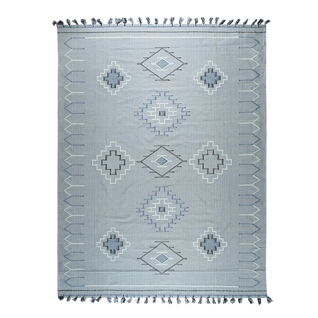 Silver Hand-Knotted Cotton Flat Weave Rug, 4' x 6', plush cozy floor rug - L