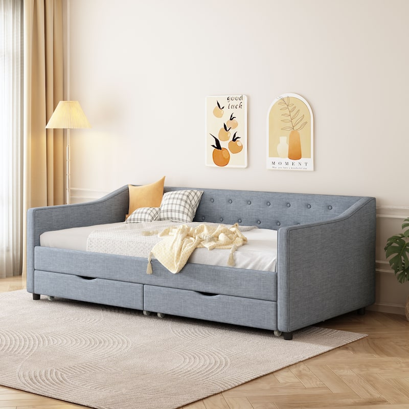 Twin Size Daybed with 2 Drawers Upholstered Tufted Sofa Bed
