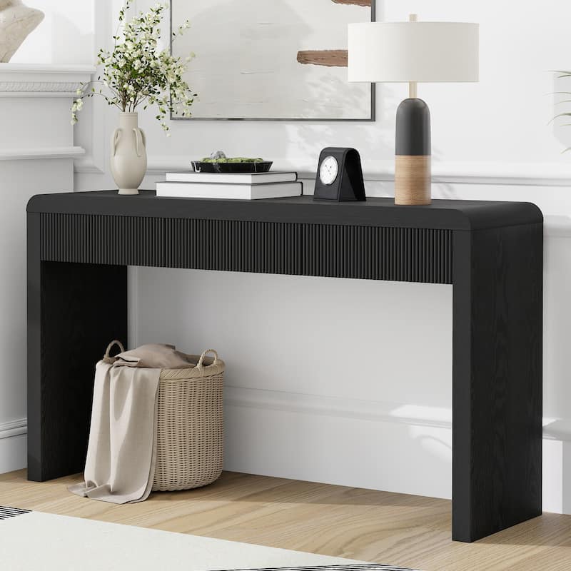 Rustic Fluted-Front Console Table with Hidden Storage by Harper&Bright Designs - Black