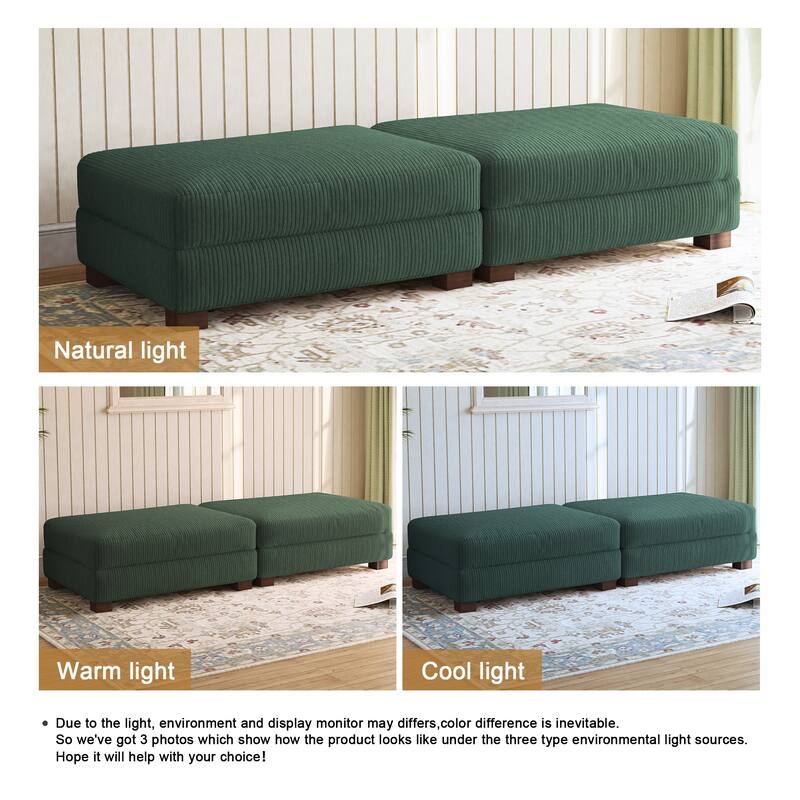 Corduroy Modern Ottoman with Wood Legs Set of 2