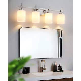 Jasper Brushed Nickel Frosted Glass 4-Light Bathroom Vanity Light