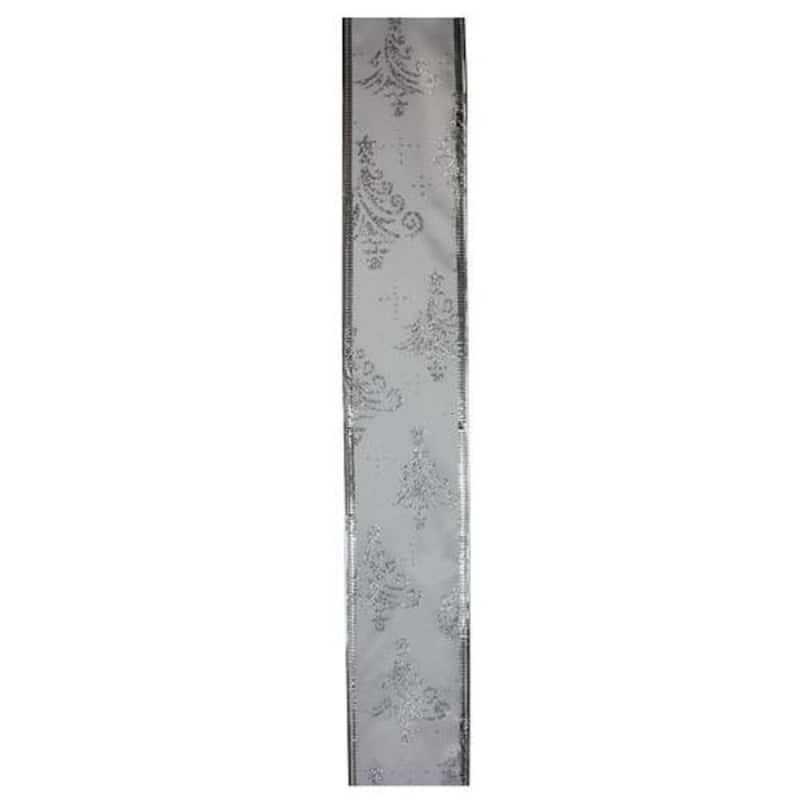 Silver Glittering Trees Christmas Wired Craft Ribbon 2.5" x 10 Yards
