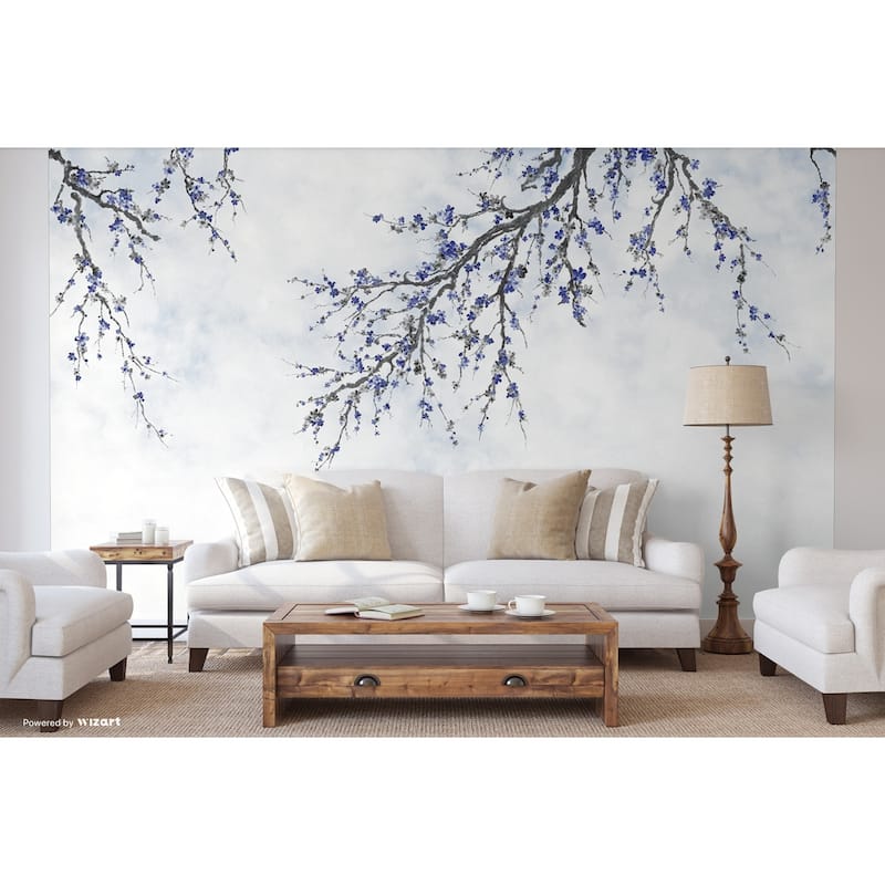 Elegant Cherry Blossom Branch Wallpaper Mural – Minimalist Floral Design for Serene Interiors