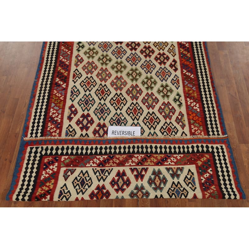 Kilim Qashqai Persian Vintage Rug Hand-Knotted Geometric Wool Carpet - 5'3"x 9'2"