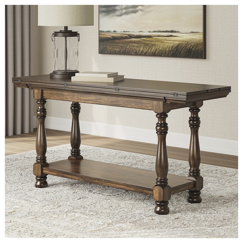 Signature Design by Ashley Sturlayne Brown Flip Top Sofa Table - 60" W x 19" D x 30" H - MDF - 60" W x 19" D x 30" H - Brown
