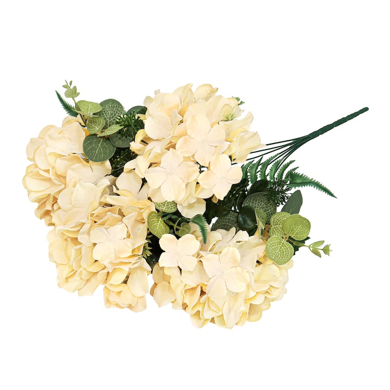 Set of 2 Champagne Artificial Hydrangea Flower Stem Bush Bouquet 19in - 19" L x 12" W x 12" DP