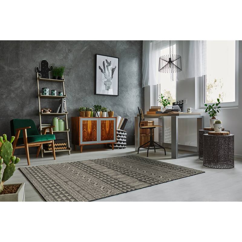 Porch & Den Cosmos Charcoal Tribal Area Rug