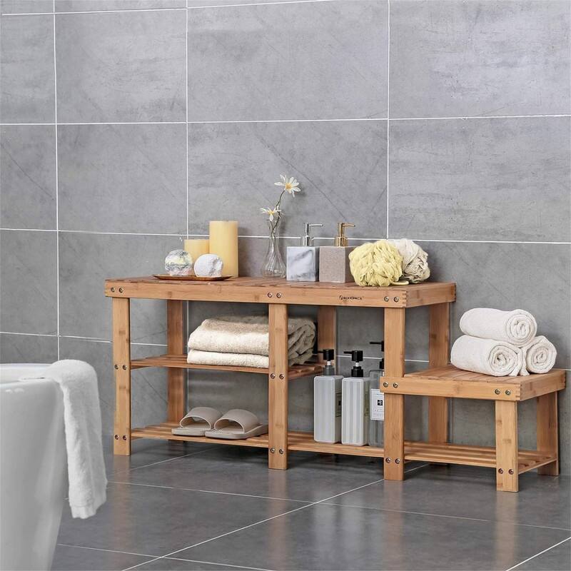 2-Tier Shoe Bench Boot Organizing Rack Entryway Storage Shelf - 11.1"D x 44.1"W x 17.7"H