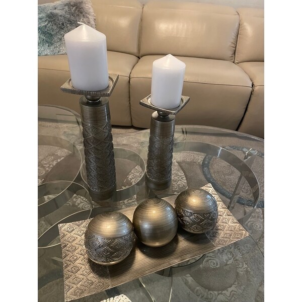 Dublin Decorative Tray and Orbs/Balls Set of 3(Brushed Silver)