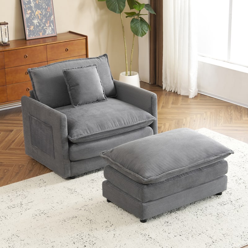 Roomfitters Compact L-Shape Sectional Sofa, Upholstered Corduroy Couch with Side Storage Pockets for Stylish Living Room