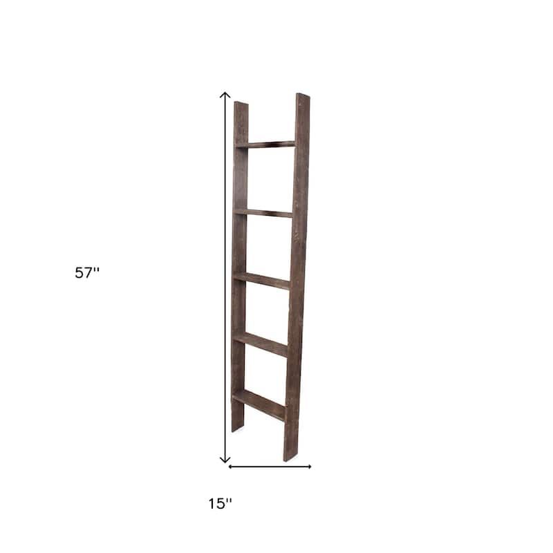 Rustic 5 Feet Wooden Ladder Shelf Outdoor Wall Accent with Varnish Finish for Hang or Lean Anywhere - 15"W x 5"D x 57"H