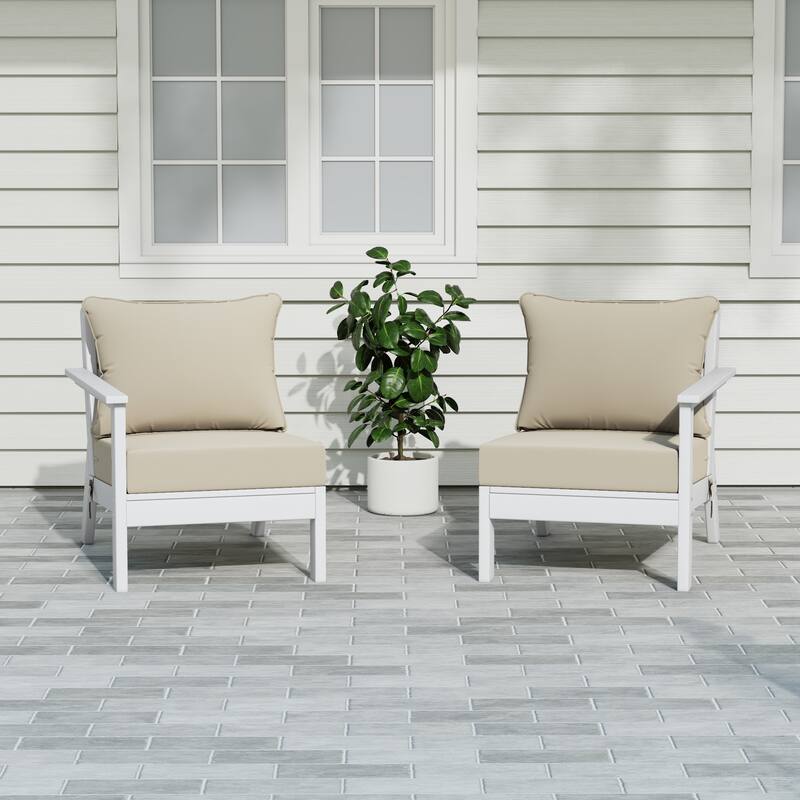 Polytrends Birchwood All Weather HDPE Outdoor Patio Deep Seating White Loveseat (2-Piece)