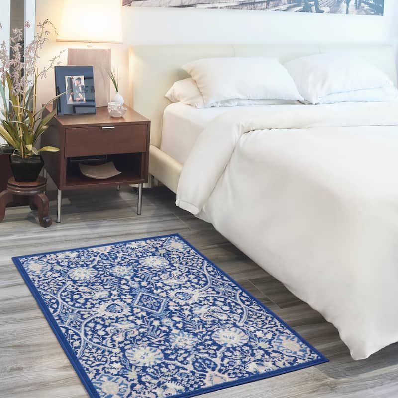 Nourison Whimsicle Modern Persian Floral Navy Ivory Area Rug - 3' x 5' - Navy Multicolor - Runner/Rectangle