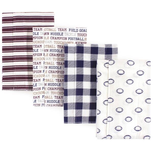 slide 1 of 1, Hudson Baby Infant Boy Cotton Flannel Burp Cloths 4pk, Football, One Size - Football - One Size