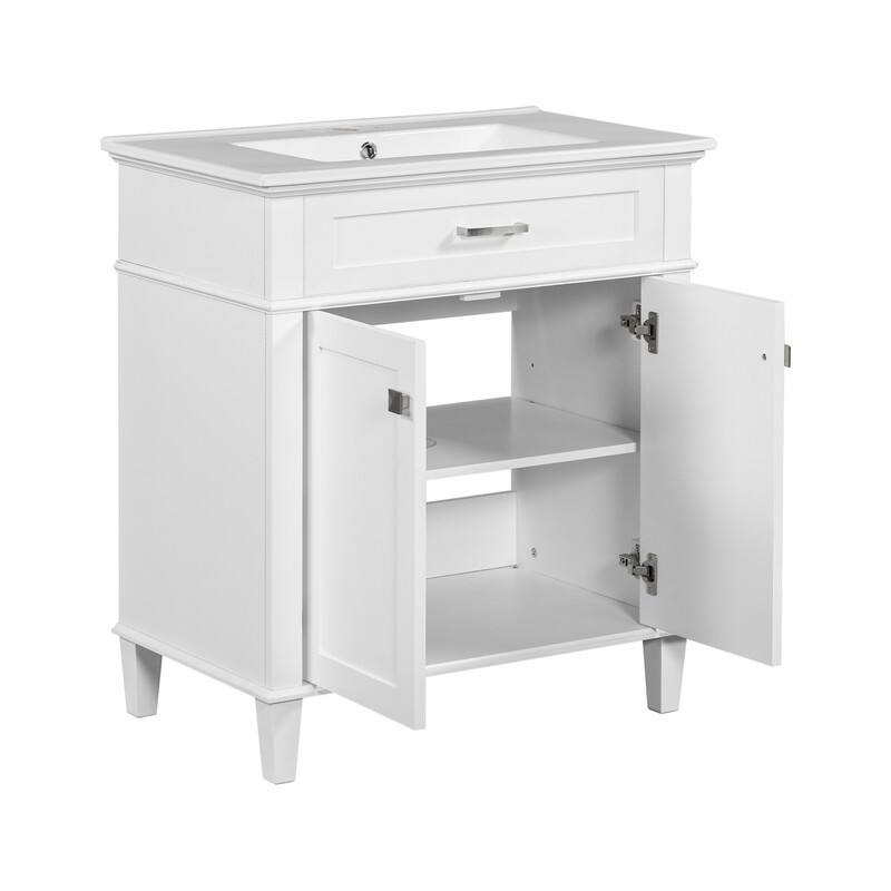 30'' Bathroom Vanity with Ceramic Sink Top, Freestanding Bathroom Vanity Cabinet with 2 Soft Close Doors and Adjustable Shelves