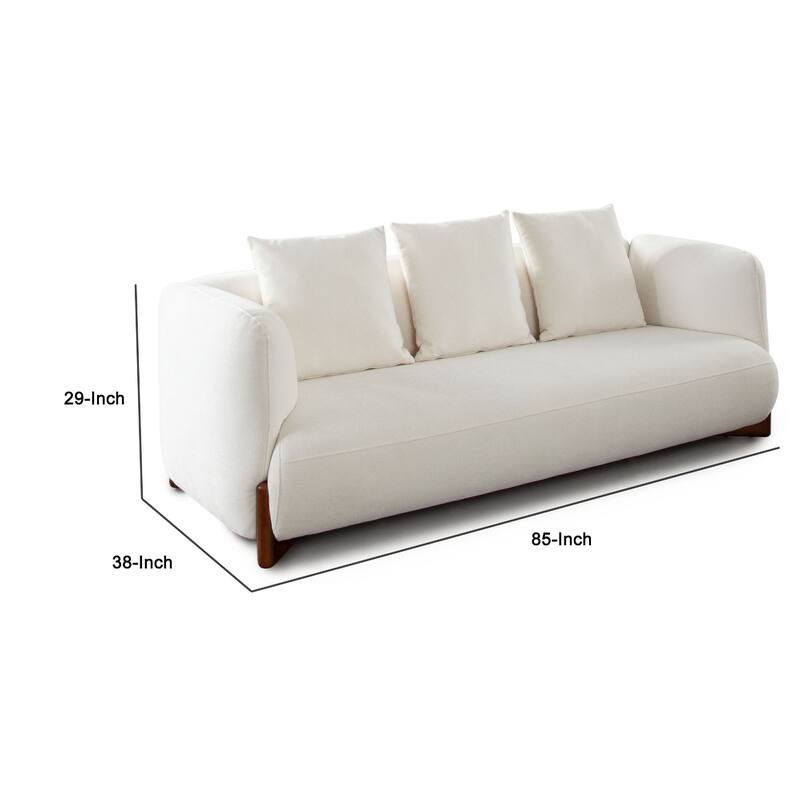 Kiol Sofa, 3 Accent Pillows, White Padded Polyester Seating, 88 Inch
