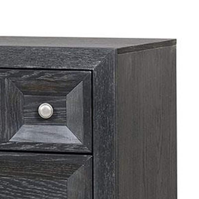 Kizie Nightstand, 3 Drawers, USB A-C, Weathered Black Wood, 28 Inch