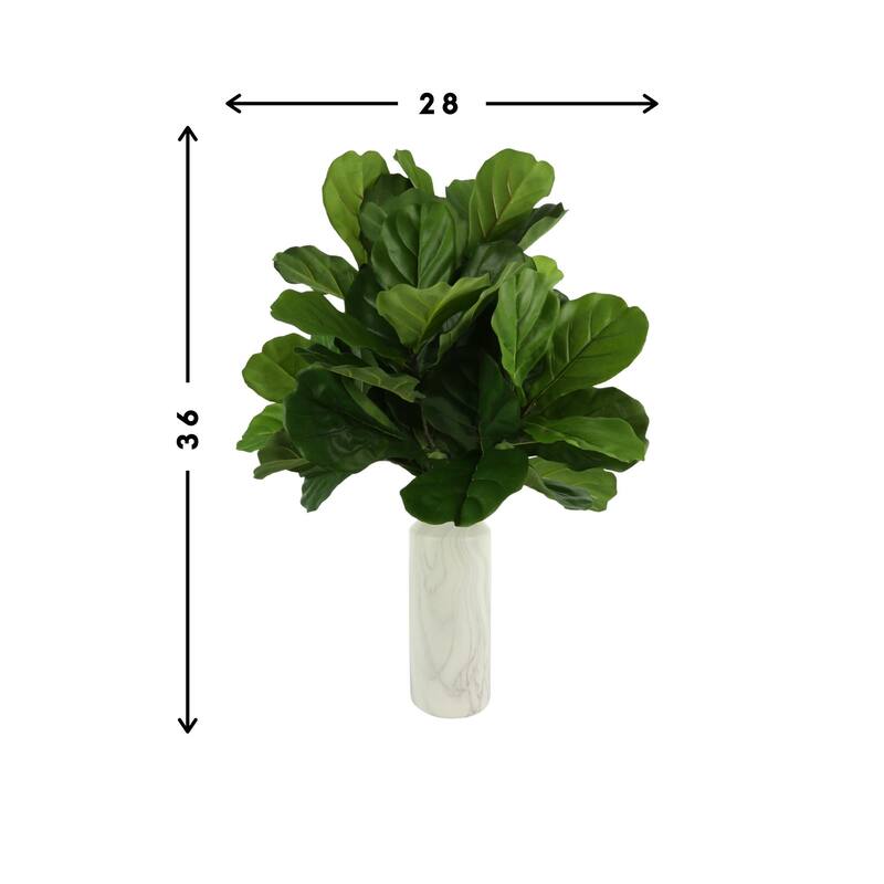 Organic Modern Fiddle Leaves in a Tall Marbled Ceramic Vase - Green