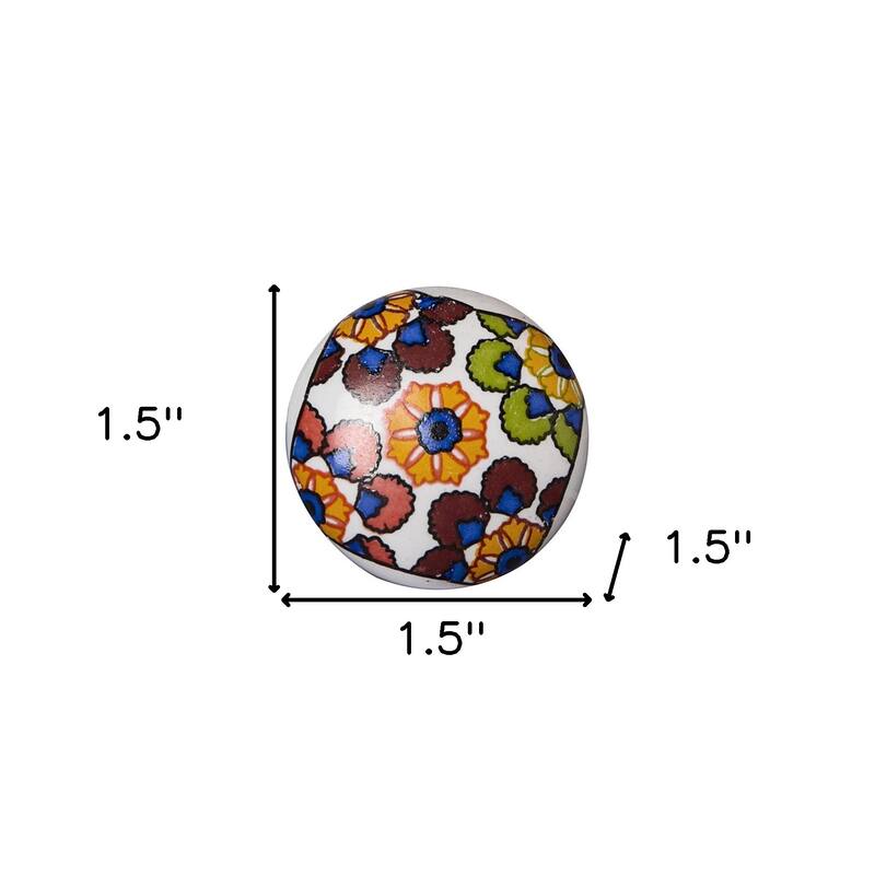 HomeRoots Set of Eight Blue And Orange Ceramic And Metal Drawer Pull Knobs - 1.5' X '1.5' X '1.5