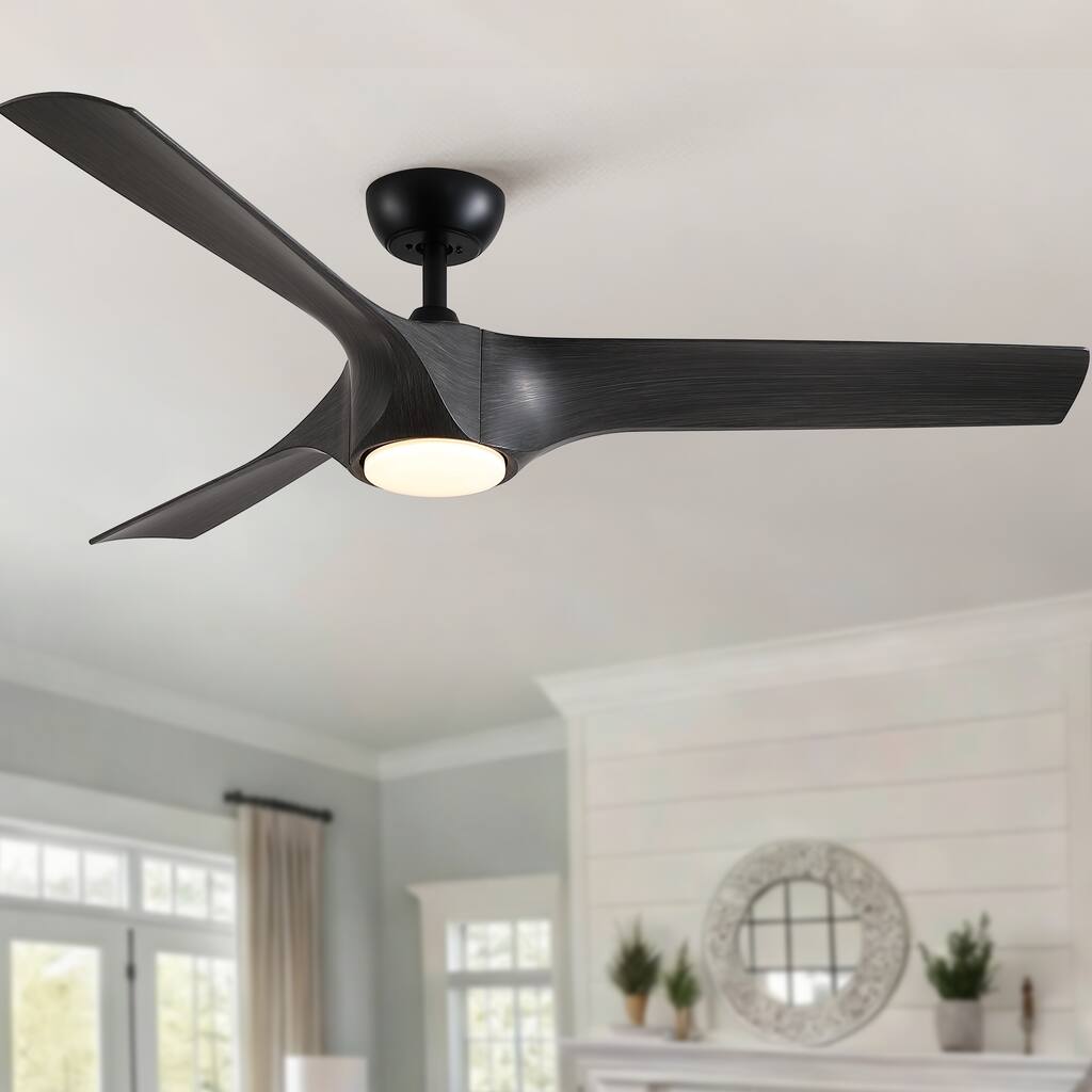 56" Modern Farmhouse Reversible Quiet Motor Ceiling Fan Light with Dark Gray ABS Blades