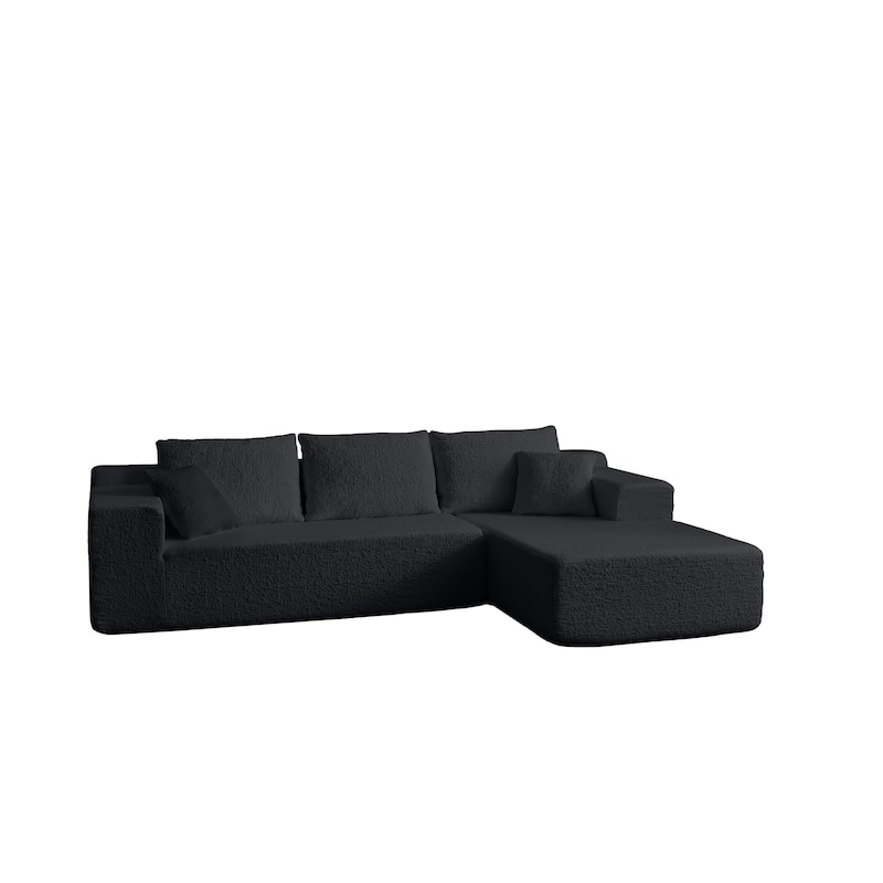 Modular Deep Seat Chaise Lounge Couch Chenille L-shaped Sectional Sofa with Pillows, Connecting Clasps and Non-slip Design
