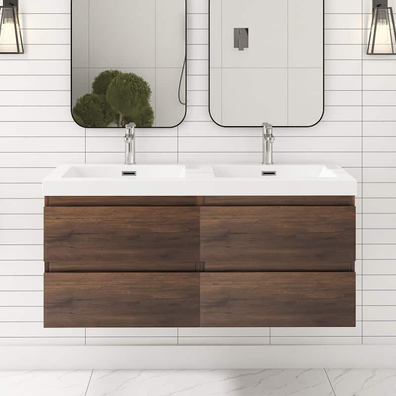 Angela 47 in.W x 19.5 in.D x 20.5 in.H Wall-Mounted Bath Vanity with White Cultured Marble Top