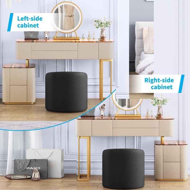 Mixoy Luxury Dressing Table Set with Touch Screen Mirror and Stool,Small Makeup Vanity Table with 5 Drawers Storage