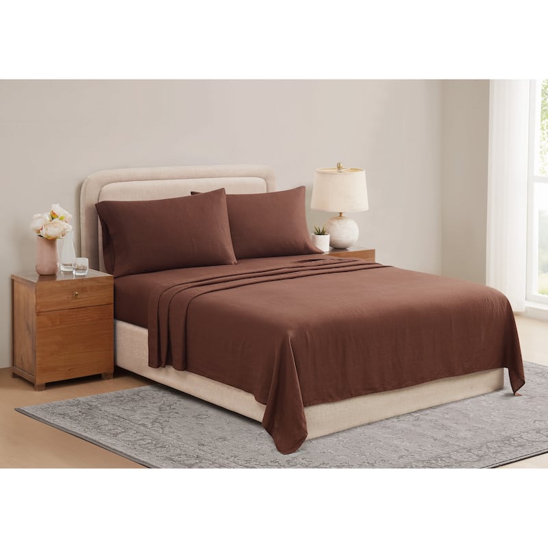 Brooklyn Loom 100% Natural Flax Linen 4-Piece Bed Sheet Set